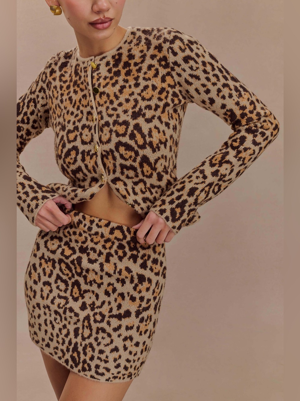 MESHKI "Marissa" Leopard Print Knit 2-Piece Matching Set (NWT)